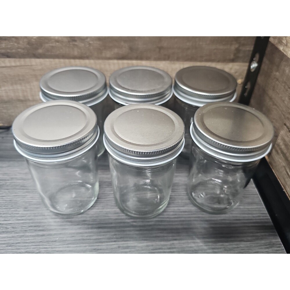 Lot of 6 Set of 8oz Jars With Lids Set Clear 8oz 4" Tall x 2.5" Wide